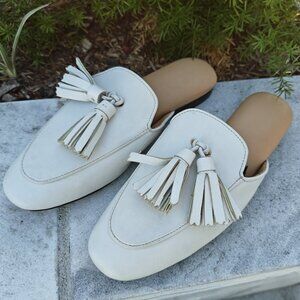 White Leather Shoes, Womens Shoes, Pure Leather Loafers, Slip on Shoes, Size 8.0